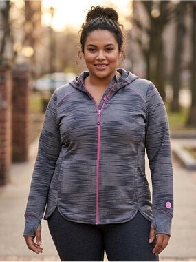 Sz XL ActiveZone Grey Heather Zip Hoodie with Pink Trim